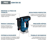 Clavadora para madera a batería GNH 18V-35 con Bosch Professional 18V System (bajo retroceso, motor Brushless sin escobillas, incl. gancho para el cinturón)