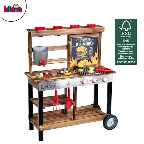 Theo Klein 2368 Beach Picnic, BBQ Country cocinita de Verano, Cocina de Madera con Parrilla y Plantas, con Accesorios, Juguete para niños Desde 3 años