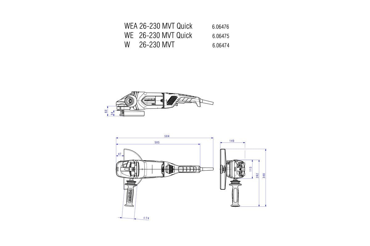METABO MÁQUINAS - Metabo WE 26-230 MVT Quick - amoladora 2600 W disco 230 mm arranque suave