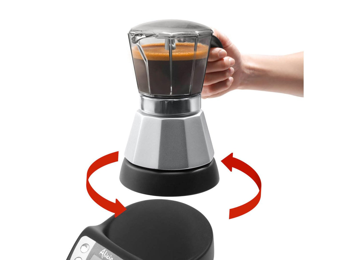 De'Longhi EMKP42.B Alicia PLUS - Cafetera Moka Eléctrica, 450 W, 2-4 Tazas, Plástico, Negro/Plata