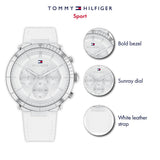 Tommy Hilfiger Reloj Analógico de Cuarzo Multifunción para Mujer con Correa de Cuero Blanca - 1782352