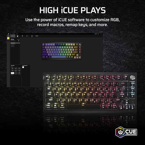 Corsair K65 Plus Wireless 75% RGB Teclado mecánico para Juegos Intercambiable en Caliente – Conmutadores táctiles pre-lubricados MLX Fusion – Dos Capas de amortiguación de Ruido – Teclas PBT –