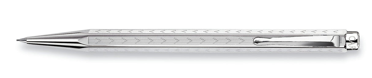 Caran d'Ache Chevron Mechanical - Portaminas (0,7 mm), diseño con forma hexagonal, acabado plateado y revestido de rodio