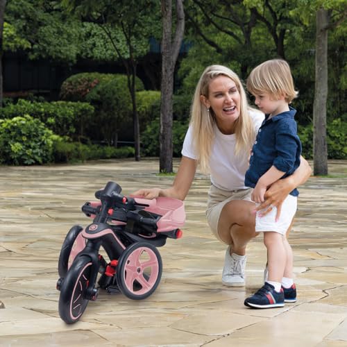 Globber Tricycle Explorer 4 en 1 - Triciclo Plegable y escalable en draisiana para niños de 10 Meses a 5 años - Pastel Rose