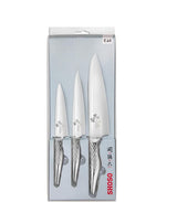 KAI Seki Magoroku Shoso Juego de cuchillos 3 piezas - Cuchillo multiusos de 12 cm, Cuchillo multiusos de 15 cm, Cuchillo de chef de 18 cm - Acero 5CR15MoV 56 (±1) HRC - Mango de acero inoxidable 18-8