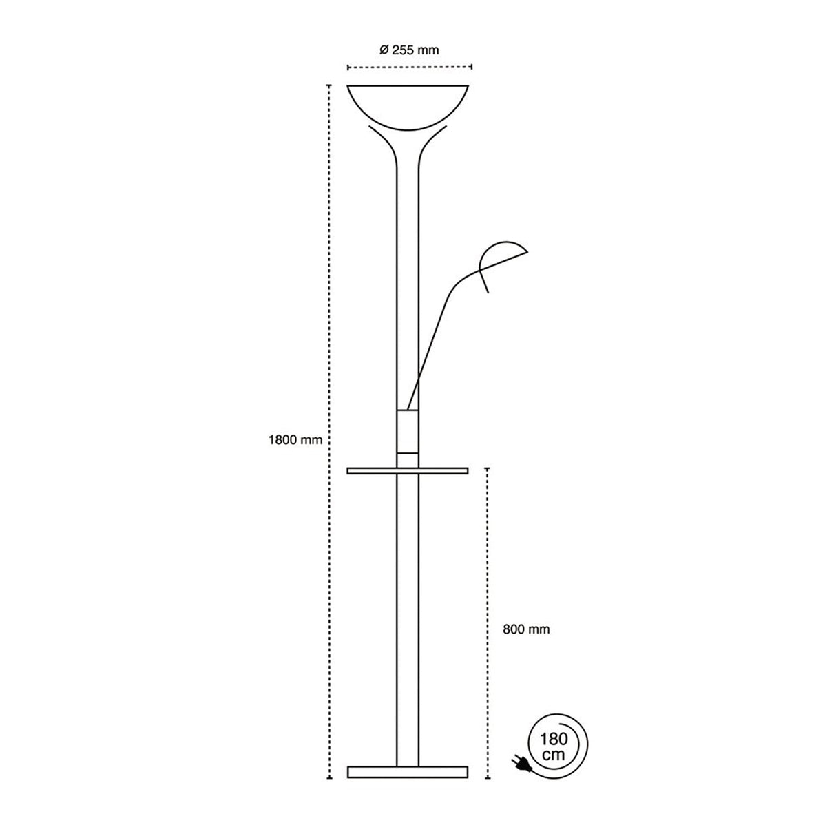 wonderlamp Lámpara de pie LED Olimpia (18W+5W). Brazo flexible para lectura. Luz regulable - repisa de cristal y cargador USB, W-A000136