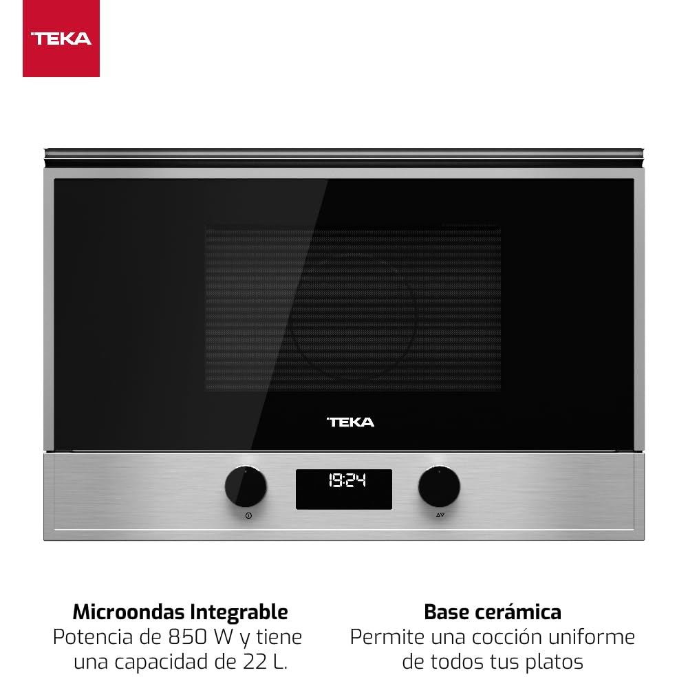 TEKA Microondas Integrable Mecánico, 22 L, 850 W, 5 Niveles de Potencia, Interior Acero Inoxidable con Base Cerámica, Temporizador 60 Min, Modelo MS 622 BI L S