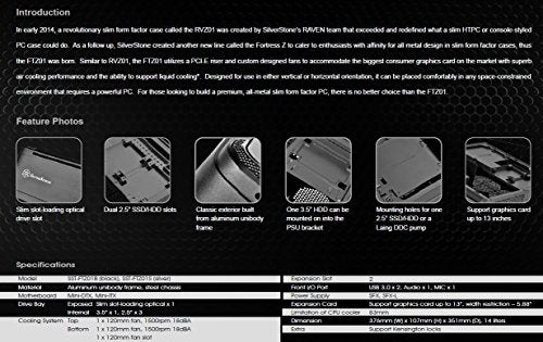 SilverStone SST-FTZ01S - Carcasa de Ordenador Fortress Mini-ITX para Juegos de Alto Rendimiento, Plata