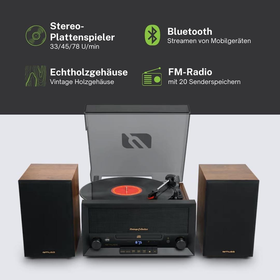 Muse MT-120 MB Microsistema estéreo con Altavoces, Madera/Negro