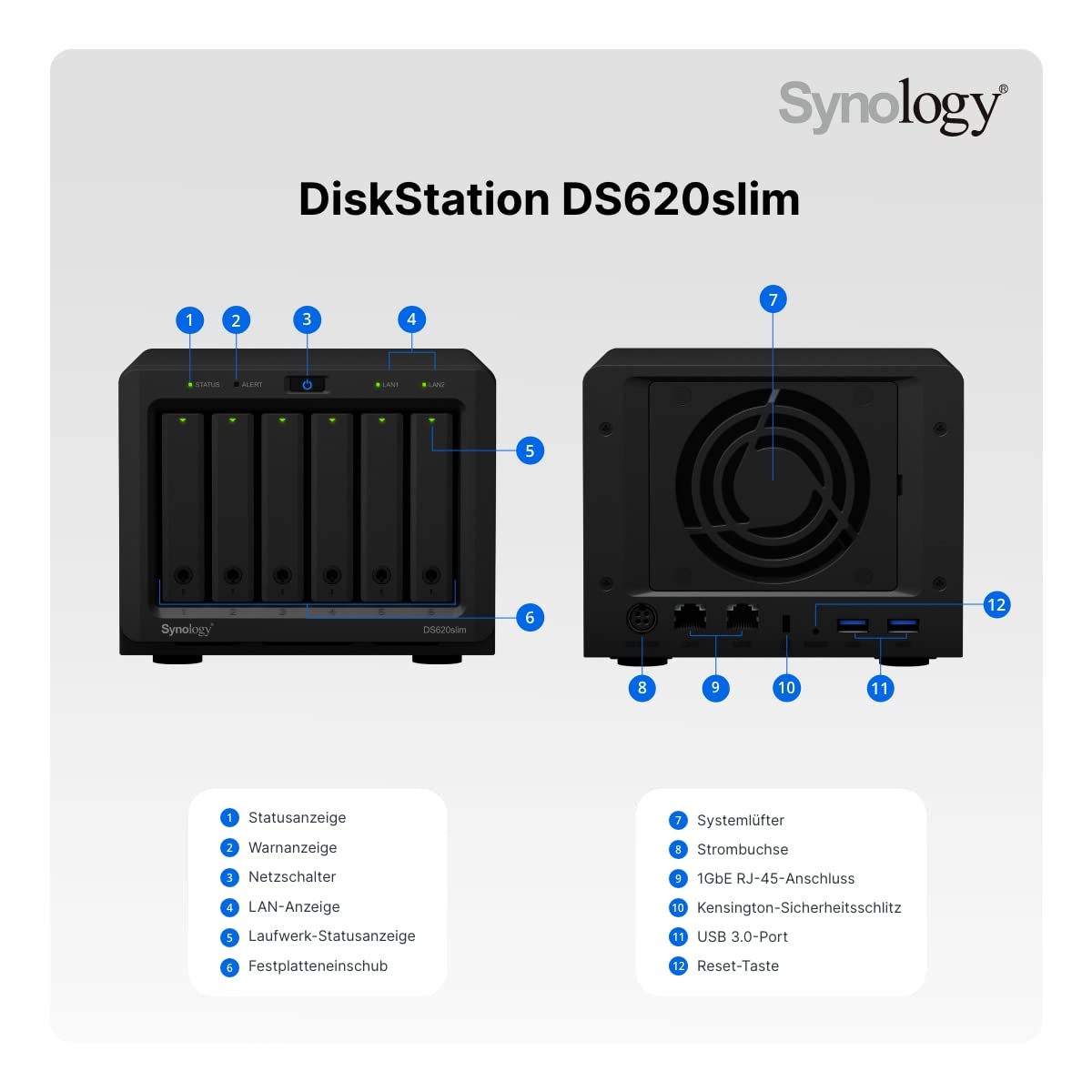 Synology DS620SLIM 6BAY 2.5IN 2.0GHZ DC EXT 2X GBE 2X USB 3.0 2GB DDR3L IN