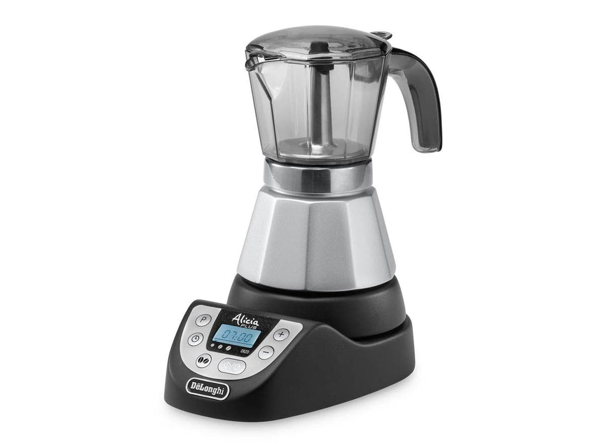 De'Longhi EMKP42.B Alicia PLUS - Cafetera Moka Eléctrica, 450 W, 2-4 Tazas, Plástico, Negro/Plata