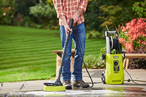RYOBI - Hidrolimpiadora de Alta Presión 2000W, 150 Bares, 450l/h - Manguera 8m, Carrete, 2 Lanzas (1Vario, 1Turbo), Depósito Detergente 0,9l, Limpiador Suelos 25cm, Cepillo Multisuperficie - RY150PWA