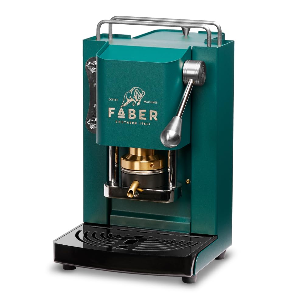FABER COFFEE MACHINES Pro Mini Deluxe Model | Máquina de cápsulas de café de 44 mm | Acabado verde británico cromado | prensa de almohadilla de latón