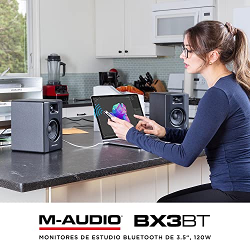 M-AUDIO BX3 BT Par 3.5" 120W Monitores de Estudio, Altavoces Autoamplificados Bluetooth para PC, para producción Musical, Juegos, Streaming, Podcast, DJ