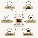 FABER COFFEE MACHINES | Modelo Pro Deluxe | Cafetera monodosis ese 44 mm | acabados cromo | Prensacialda de latón (Pure White)