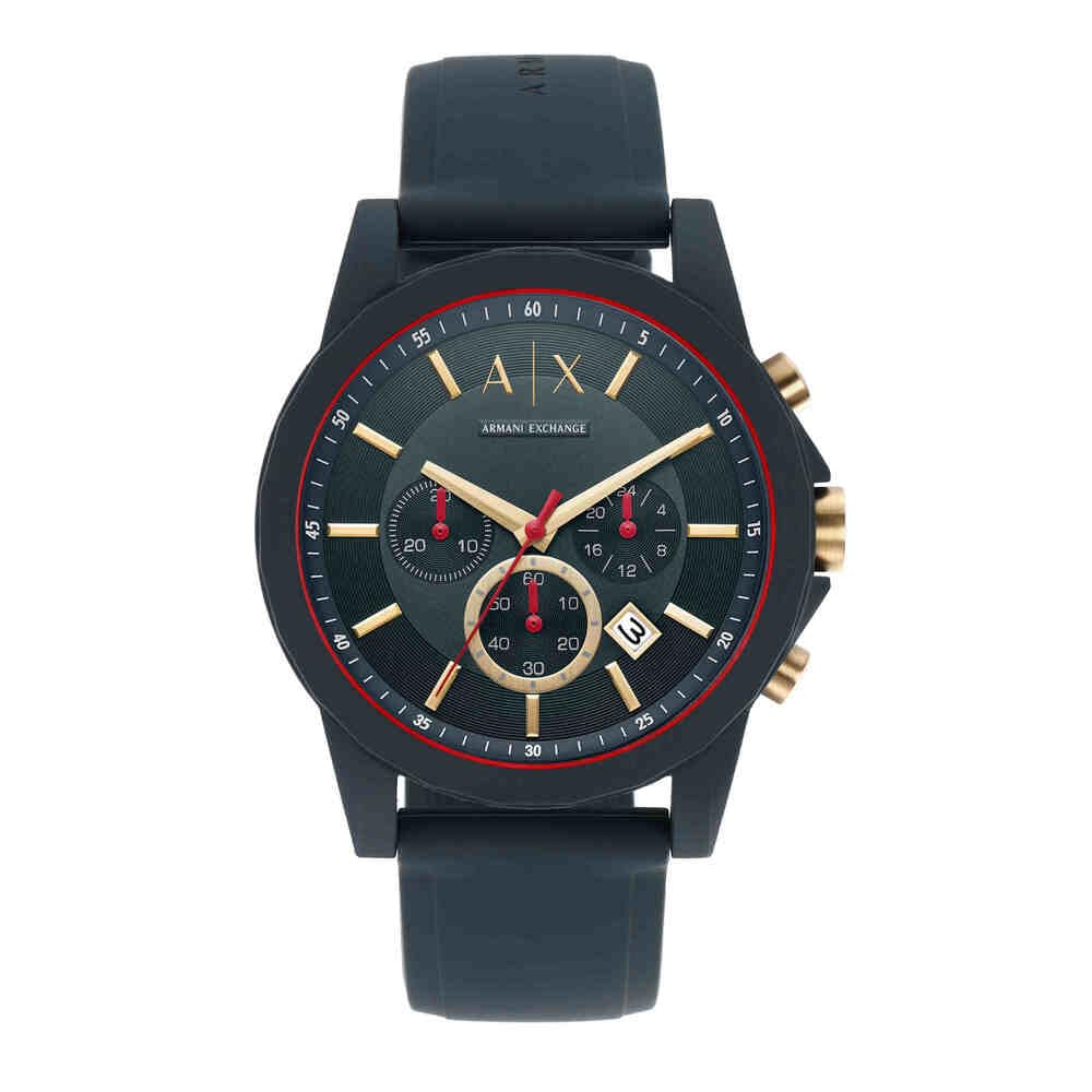Armani Exchange Reloj Hombre, Movimiento cronógrafo, 47mm Caja de silicona azul con correa de silicona, AX1335