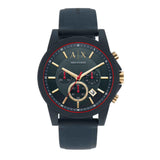 Armani Exchange Reloj Hombre, Movimiento cronógrafo, 47mm Caja de silicona azul con correa de silicona, AX1335
