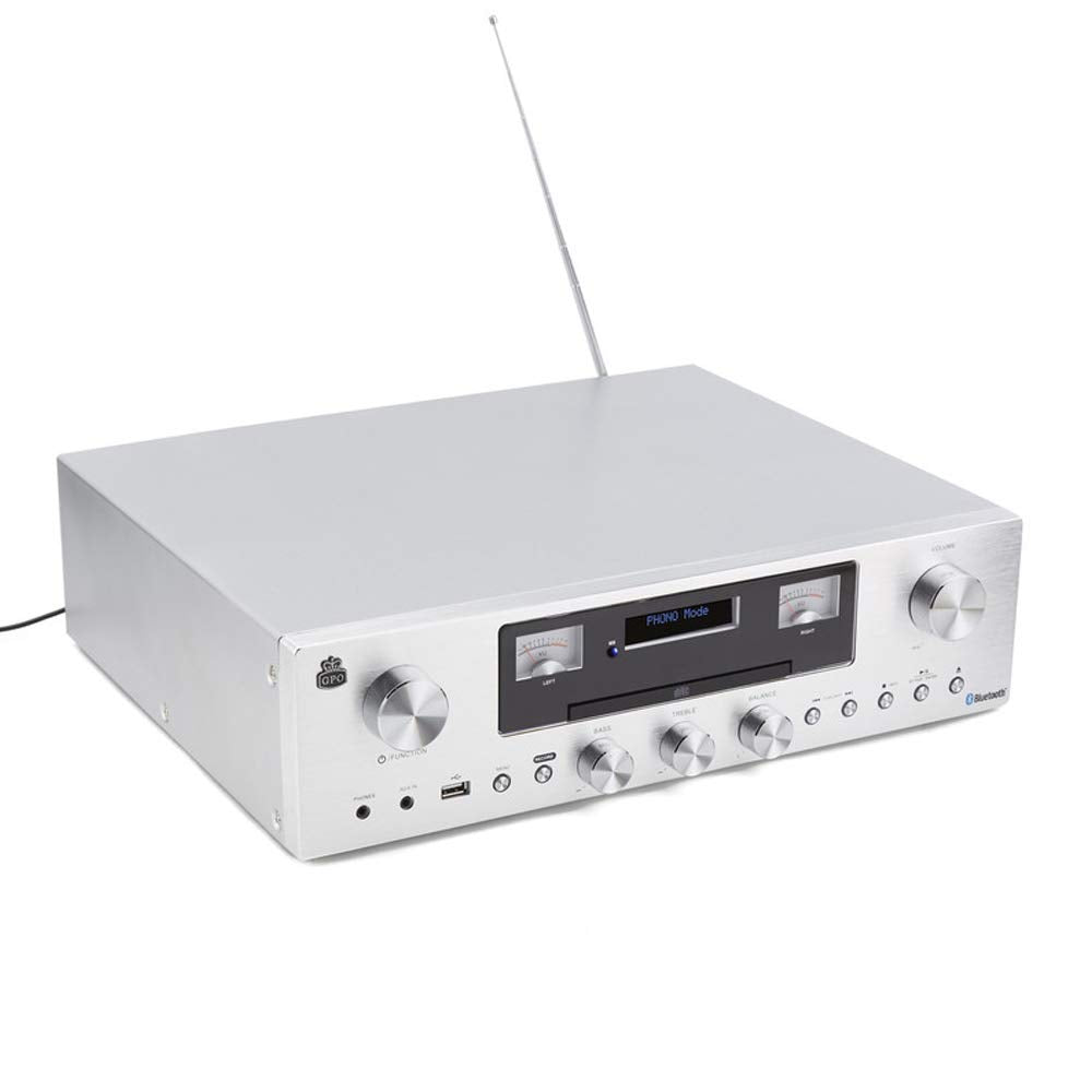 GPO Retro PR200 sistema de audio para el hogar Minicadena de música para uso doméstico Plata 12 W - Microcadena (Minicadena de música para uso doméstico, Plata, 12 W, DAB,FM, LCD, 3,5 mm)