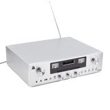 GPO Retro PR200 sistema de audio para el hogar Minicadena de música para uso doméstico Plata 12 W - Microcadena (Minicadena de música para uso doméstico, Plata, 12 W, DAB,FM, LCD, 3,5 mm)