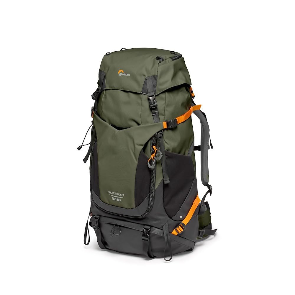 Lowepro PhotoSport PRO BP 55L AW IV - Mochila para cámaras réflex sin espejo, acceso delantero/trasero, compartimento extraíble para cámara, correas de accesorios, talla M/L, gris oscuro/verde