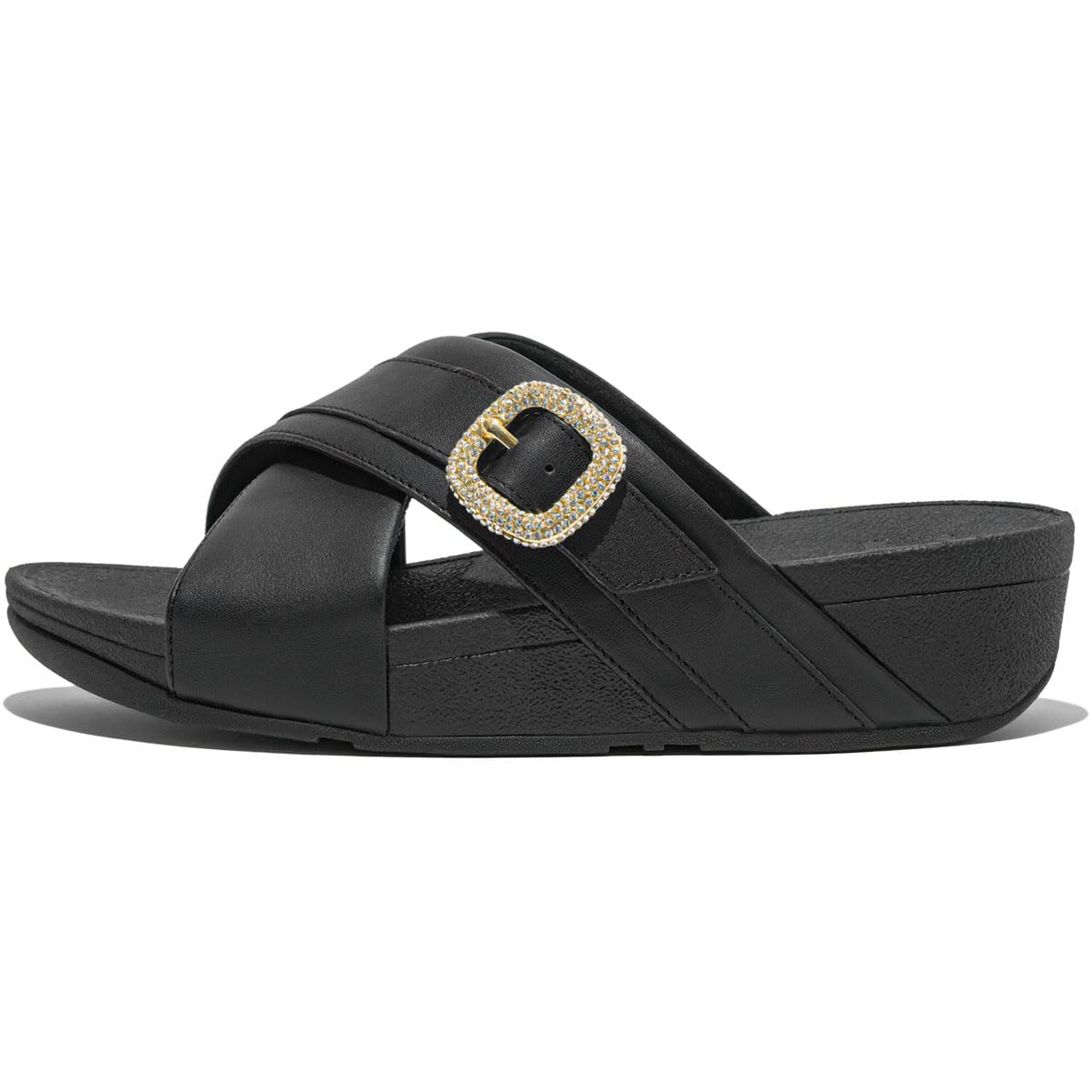 Fitflop Sandalias Cruzadas de Cuero con Hebilla de Cristal Lulu, Mujer, Black, 39 EU