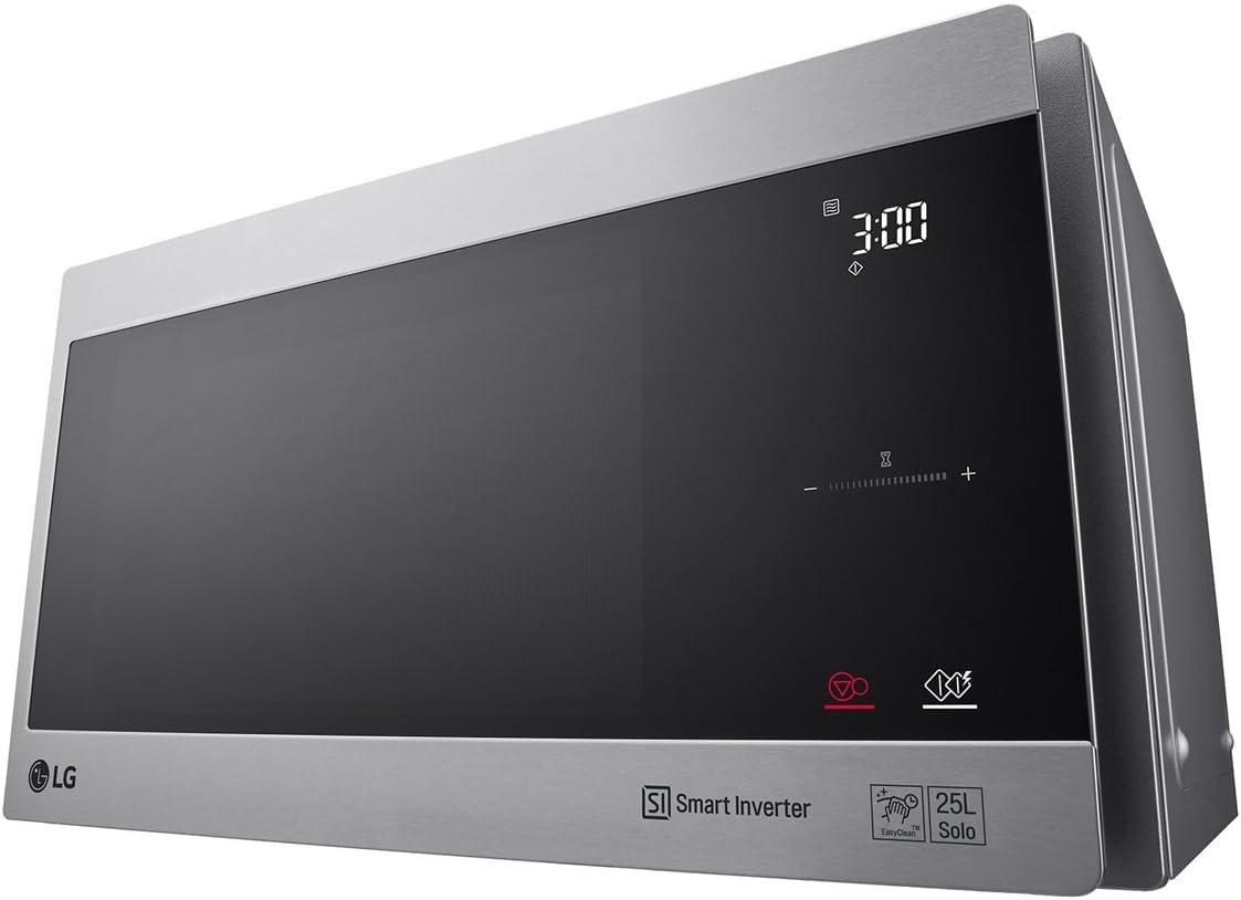 LG Microondas MS2595CIS con tecnología Smart Inverter 25 litros de capacidad, 1000 W, programas automáticos, niveles de potencia ajustables y función EasyClean, color plateado