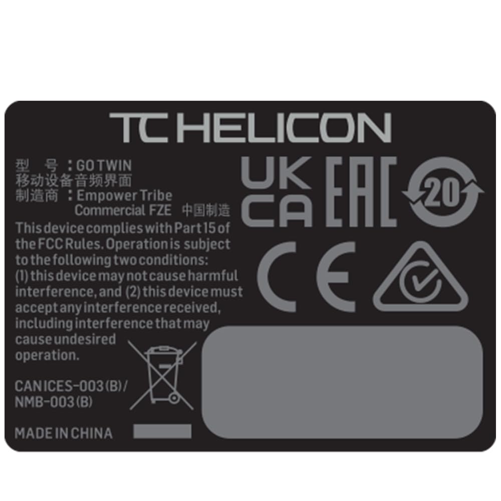 TC Helicon GO TWIN Interfaz de audio/MIDI de 2 canales de alta definición para dispositivos móviles