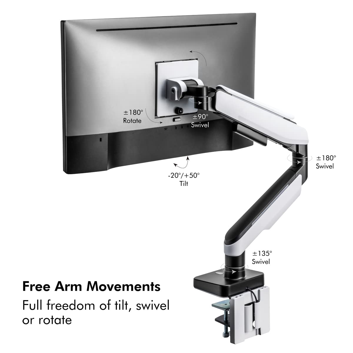 LogiLink Soporte para Monitor de 17 a 49" con Resorte de Gas, Soporte de Mesa o Montaje de Agujeros de Mesa, Capacidad de Carga de hasta 20 kg, diseñado para Gamer con Efecto de iluminación