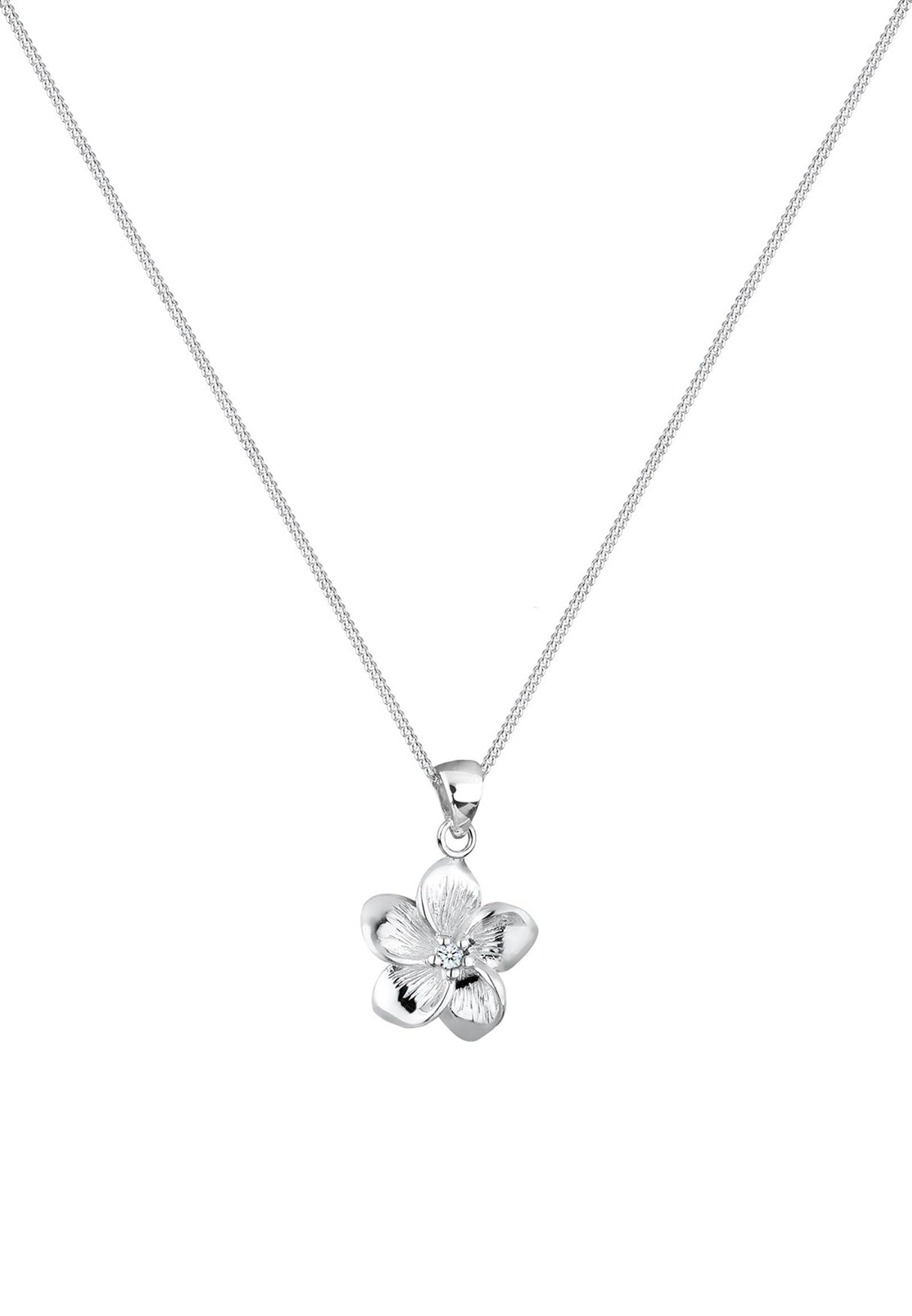 Elli Premium señorías-collar con colgante frangipani flor circonios 925 plata diamante (0.03 ct) Blanco corte brillante 45 cm - 0108771115_45