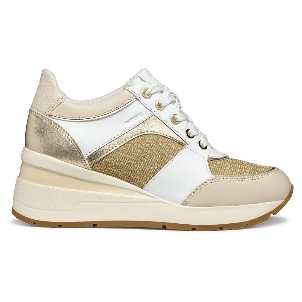 Geox D ZOSMA A, Zapatillas Mujer, White/Lt Gold, 38 EU
