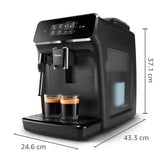 Philips Serie 2200 Cafetera Espresso Totalmente Automática - 2 Cafés, Pantalla Táctil, Espumador de Leche Clásico, Molinillo de Cerámica, Negro Mate (EP2220/10)