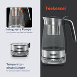 Muse MS320T. Tetera con carcasa de cristal, Función de mantener caliente, Cesta de té extraíble.