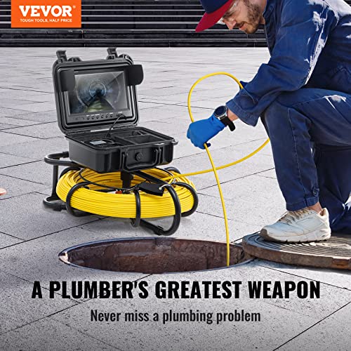 VEVOR Cámara Endoscópica de Drenaje Pantalla de 9" IP68 Impermeable Batería de 4500 mAh 12 LED Ajustable Cable de 91,5 m Tarjeta SD de 16GB para Tubería de Alcantarillado Drenaje de Plomería en Hogar