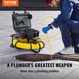VEVOR Cámara Endoscópica de Drenaje Pantalla de 9" IP68 Impermeable Batería de 4500 mAh 12 LED Ajustable Cable de 91,5 m Tarjeta SD de 16GB para Tubería de Alcantarillado Drenaje de Plomería en Hogar