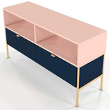 Selsey Mueble de TV, Color Azul Oscuro/Rosa/Estructura de Metal Dorada, 120 x 65 x 37