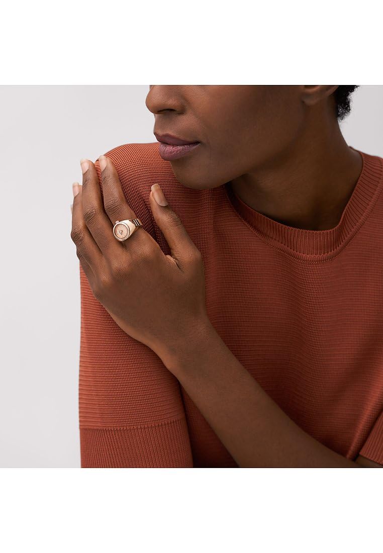 Fossil Reloj Ring para Mujer, Movimiento de Cuarzo a Dos Agujas con Correa de Acero Inoxidable, Oro Rosa y Purpurina