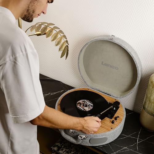 Lenco Tocadiscos LS-66 - Recepción y transmisión Bluetooth®, 2 altavoces integrados, extractor magnético AT3600, transmisión por correa, parada automática, 33/45 rpm, conector RCA, carcasa de madera,
