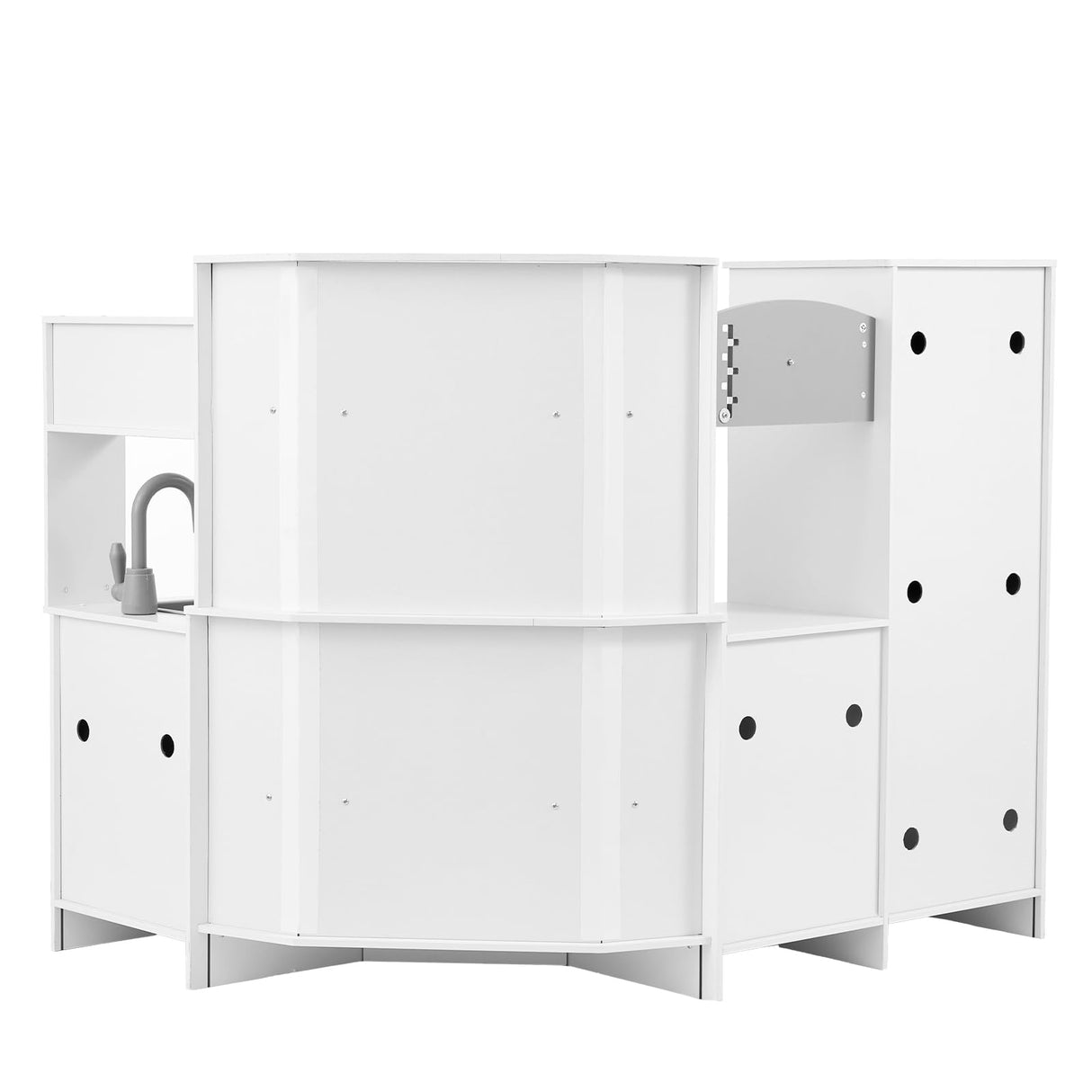 VEVOR Juego de Cocina de Madera de Esquina con Luces y Sonidos Cocina con Máquina de Hielo, Horno, Fregadero, Reloj, Microondas, Refrigerador y Accesorios para Niños Pequeños y Preescolares, Blanco
