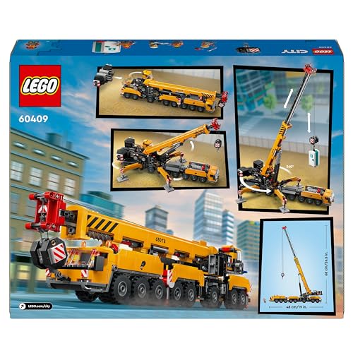 LEGO City Grúa de Obra Móvil Amarilla de Juguete de Construcción, Regalo para Niños y Niñas de 9 Años o Más, Juego Creativo con Vehículos, 4 Minifiguras de Obreros para el Juego de rol 60409