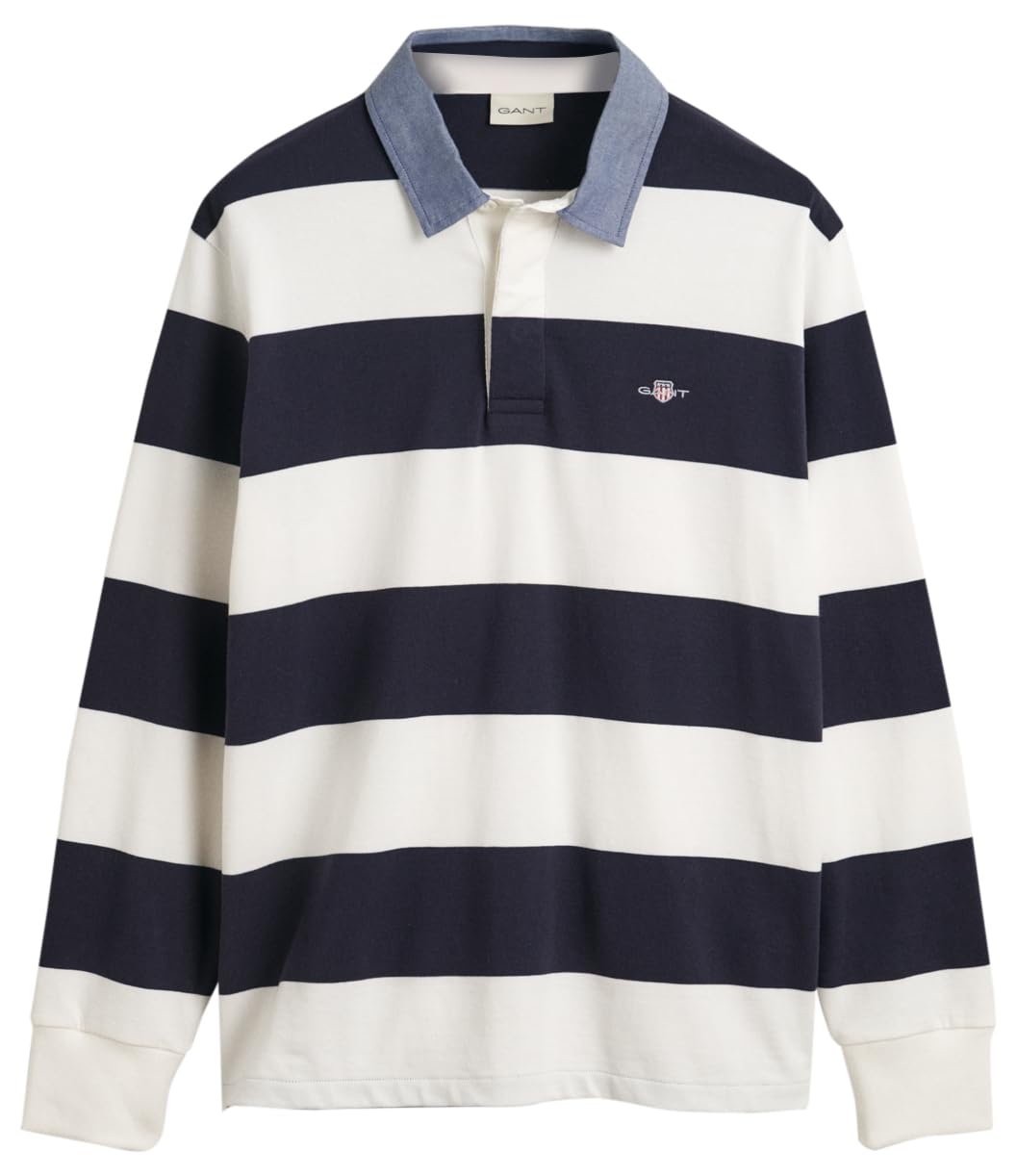 GANT Reg Chambray Stripe Heavy Rugger Camiseta, Fuente de Huevo, L Hombres