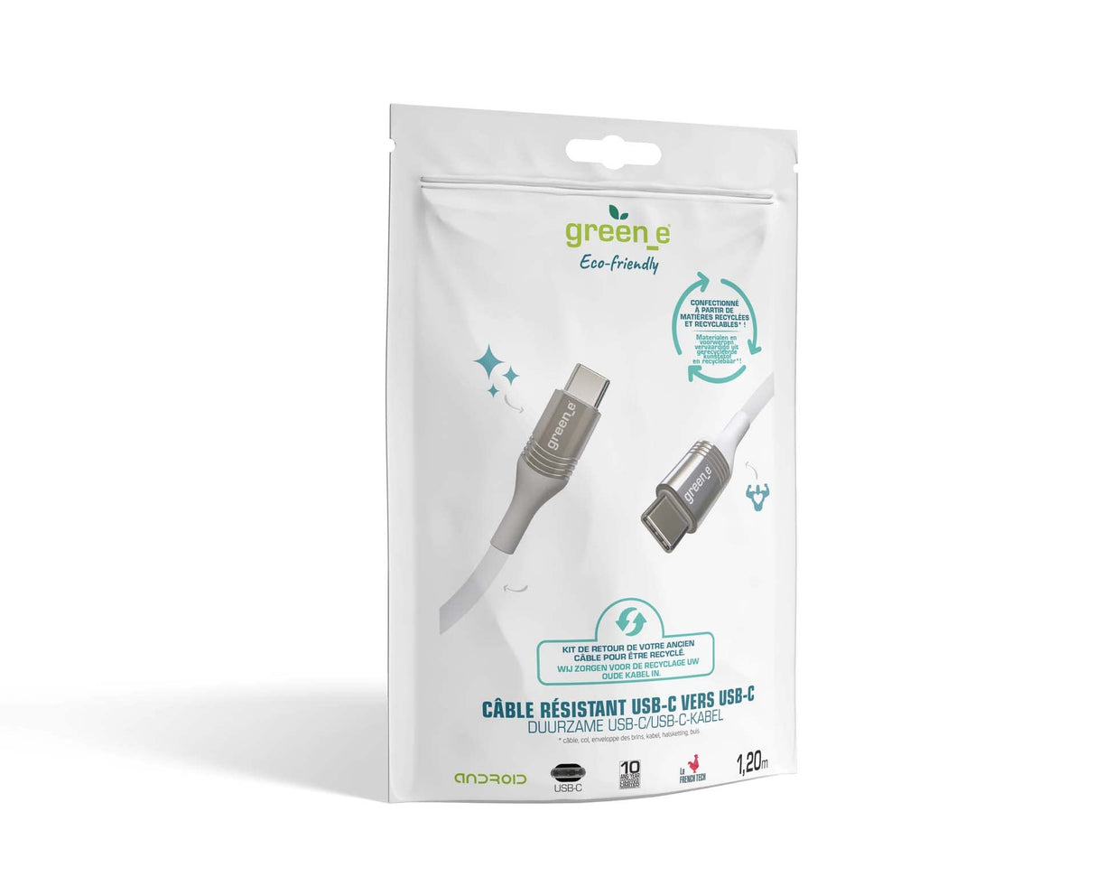 GREEN E - Cable ecológico USB-C a USB-C (1,20 m), Color Blanco