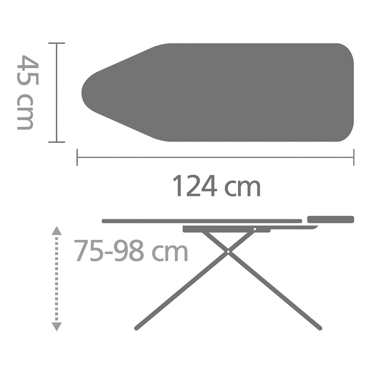 Tabla de planchar Brabantia C, 124x45cm - Denim Grey | 100% algodón Comercio Justo | Tabla de planchar estable y grande | Plegable, altura ajustable, soporte plancha vapor | Cert. Comercio Justo y C2C