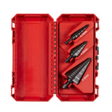 Broca escalonada kit de 3 unidades 4 a 12mm - paso de 1mm 4 a 20mm - paso de 2mm 6 a 35mm - paso de 2 y 3mm - 3pc Set 4 to 12mm 1mm steps 4 to 20mm 2mm steps 6 to 35mm 2mm & 3mm steps