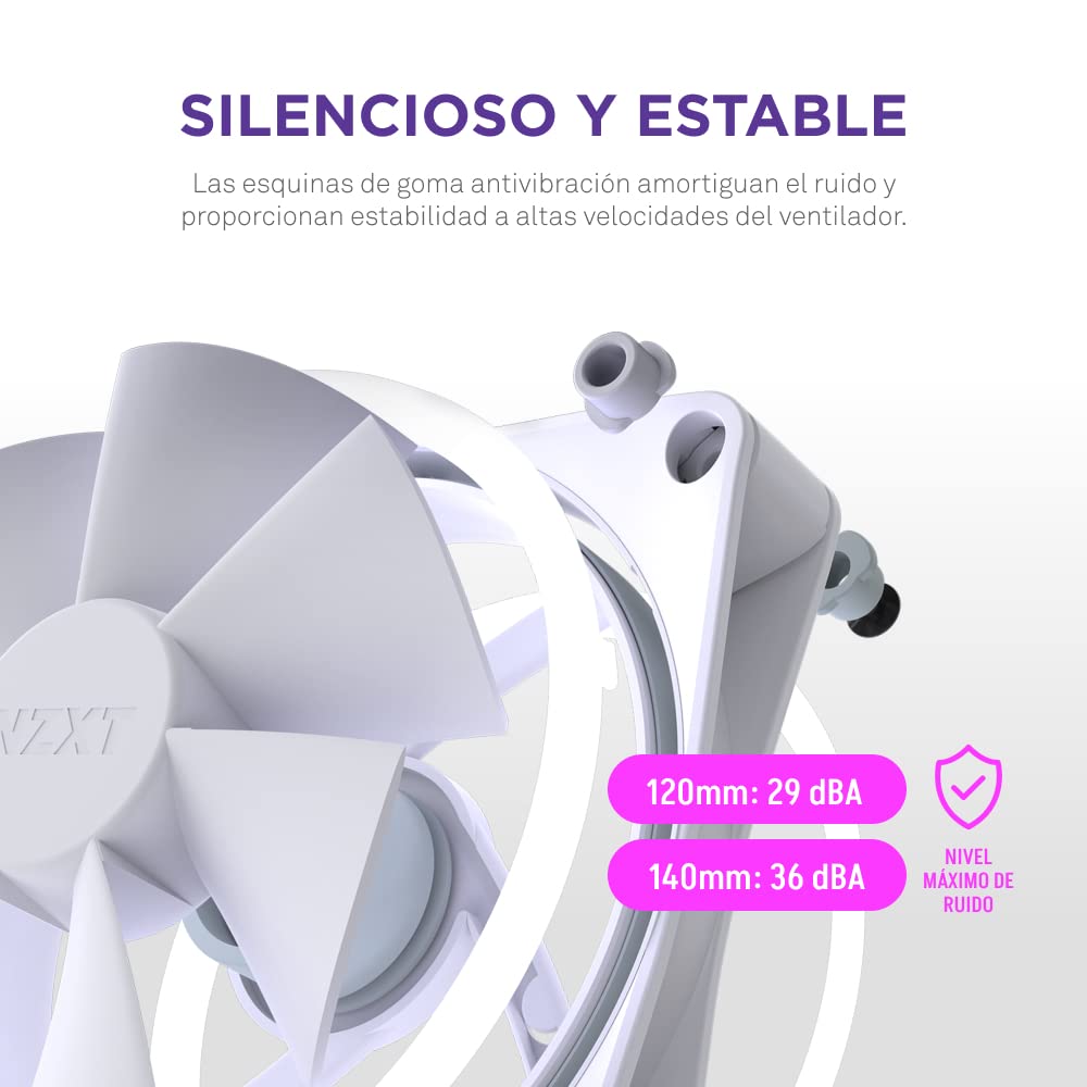NZXT F140 Duo Twin Pack - Ventiladores RGB de doble cara de 140 mm con controlador RGB - 20 LEDs direccionables individualmente - Flujo de aire equilibrado y presión estática - Blanco