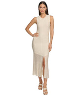DKNY Vestido Maxi de Punto Acanalado sin Mangas Informal Nocturno, Eggnog, M para Mujer