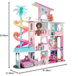 L.O.L. Surprise! OMG Fashion House Set de juego con más de 85 sorpresas - Casa de muñecas de madera con piscina, tobogán en espiral, terraza, cine, muebles convertibles y más - A partir de 4 años