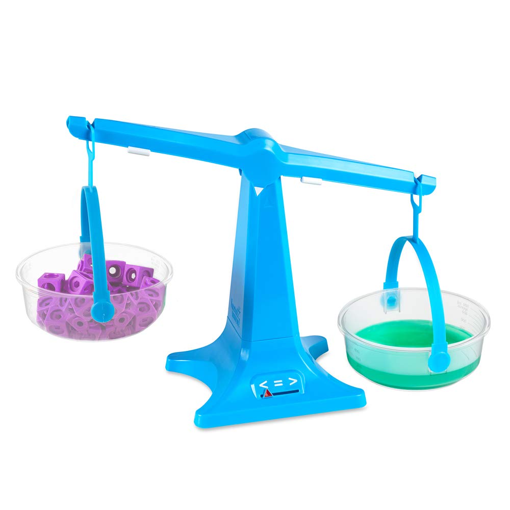 Learning Resources Set de 4 balanzas con platillos apilables, balanza con Dos platillos Transparentes para líquidos y sólidos, balanza para niños fácil de Montar, balanza para el Aula