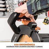 Evolution Sierra ingletadora deslizante de 185 mm (R185SMS+) de Evolution con corte multimaterial; bisel de 45°, inglete de 50°; guía láser. Incluye hoja multiusos