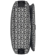 DKNY Hombros con solapa para mujer, 100% poliéster con ribete de poliuretano, logotipo negro y negro, Logotipo negro y negro