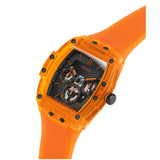 GUESS Trend Casual Tonneau Diamond - Reloj para Hombre, 43 mm, Esfera Negra, Caja y Pulsera de Acero Inoxidable, Naranja, Deportivo/Casual